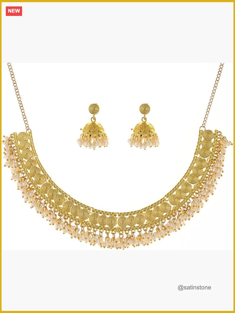 Indian Jewelry Set With Pearl Choker And Earrings For Women